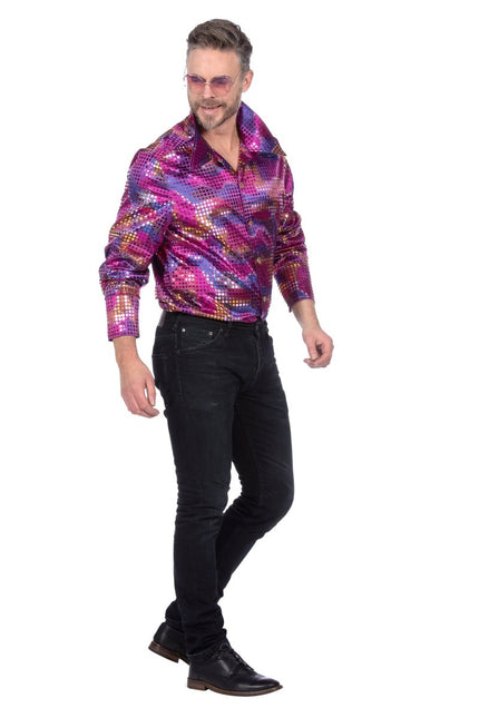 Paarse Blouse Heren Folie Pailletten van Wilbers & Wilbers koop je bij Partywinkel