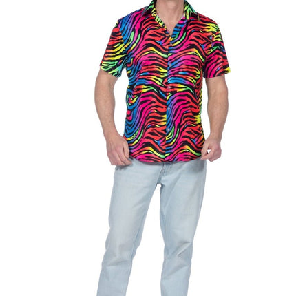 Zebra Blouse Neon Roze Heren van Wilbers & Wilbers koop je bij Partywinkel