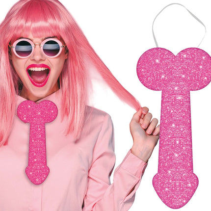 Penis Stropdas Roze Glitter 30cm van Fiestas Guirca koop je bij Partywinkel
