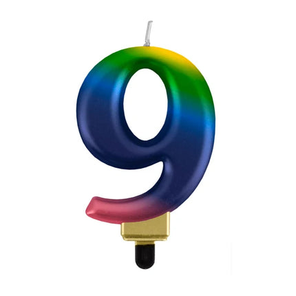 9 Jaar Kaars Regenboog 8cm