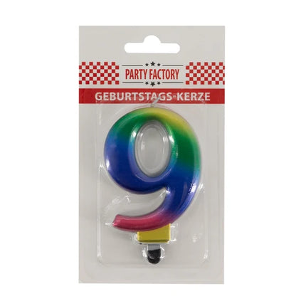9 Jaar Kaars Regenboog 8cm