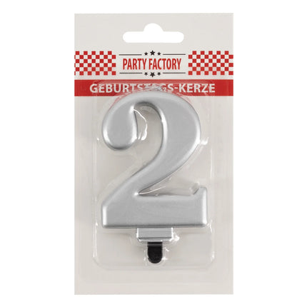 2 Jaar Kaars Zilver Metellic 7cm