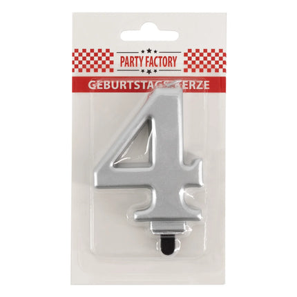 4 Jaar Kaars Zilver Metellic 7cm