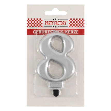 8 Jaar Kaars Zilver Metellic 7cm
