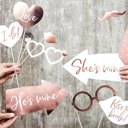 Photobooth Bruiloft Rose Goud 12st van Partydeco koop je bij Partywinkel