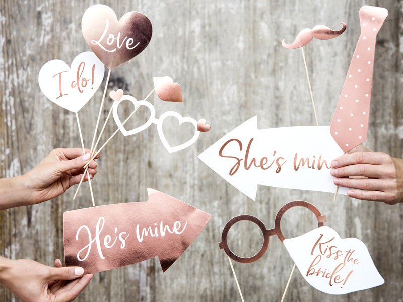 Photobooth Bruiloft Rose Goud 12st van Partydeco koop je bij Partywinkel