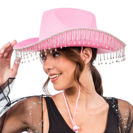 Roze Cowboyhoed met Hangende Strass One Size