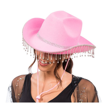 Roze Cowboyhoed met Hangende Strass One Size