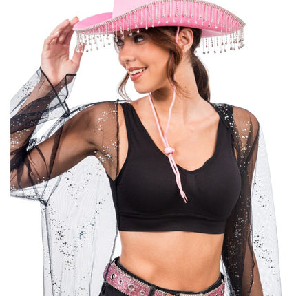 Roze Cowboyhoed met Hangende Strass One Size