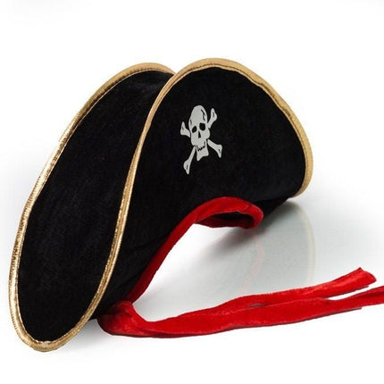 Piratenhoed Zwart Rood van Partychimp koop je bij Partywinkel