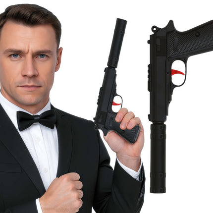 Pistool met geluiddemper 29 cm van Fiestas Guirca koop je bij Partywinkel