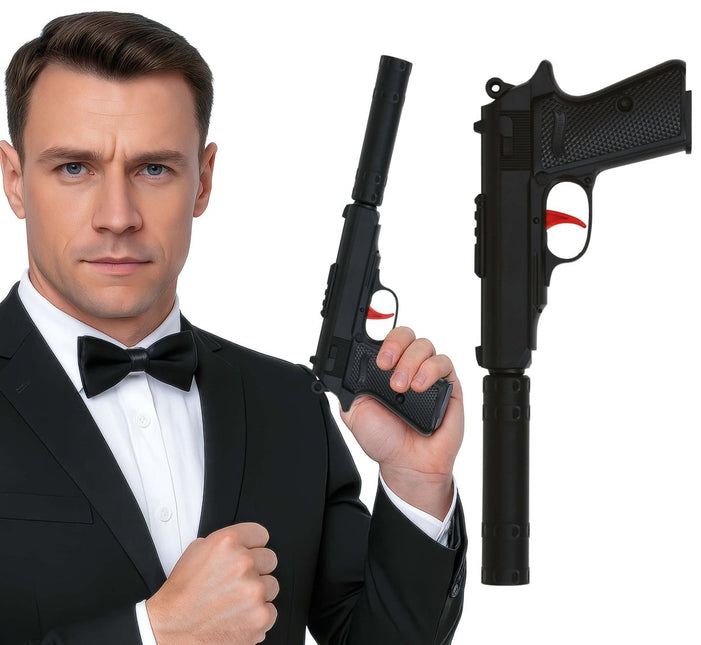 Pistool met geluiddemper 29 cm van Fiestas Guirca koop je bij Partywinkel