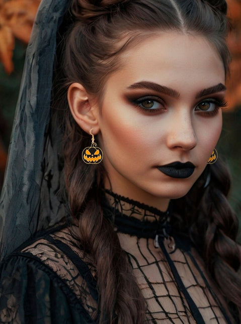 Pompoen Oorbellen Zwart Oranje van Fiestas Guirca koop je bij Partywinkel