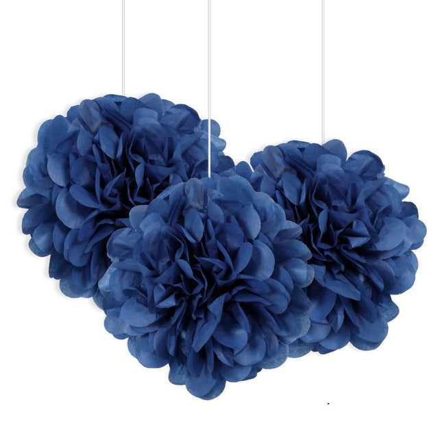 Pompon Blauw 20cm 3st van Unique koop je bij Partywinkel