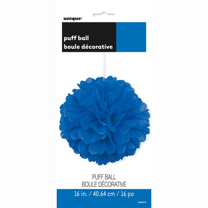 Pompon Blauw 40cm van Unique koop je bij Partywinkel