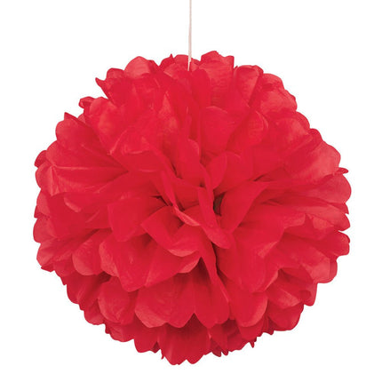 Pompon Rood 40cm van Unique koop je bij Partywinkel