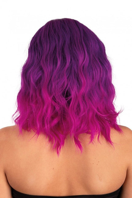 Pruik Alicia Half Lang Met Wave Paars Naar Pink van PartyXplosion koop je bij Partywinkel