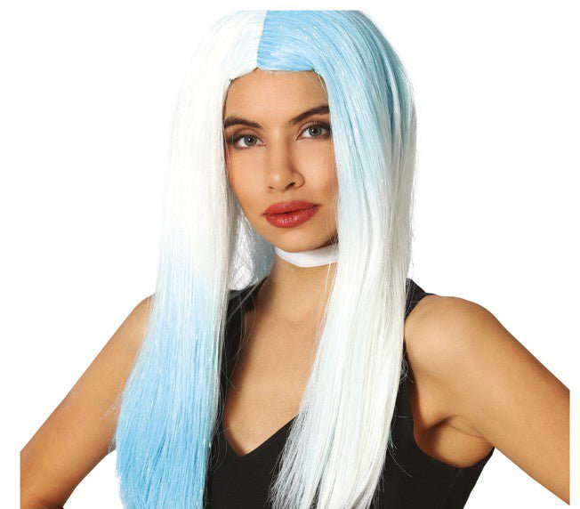 Pruik Lang Haar Blauw Wit van Fiestas Guirca koop je bij Partywinkel