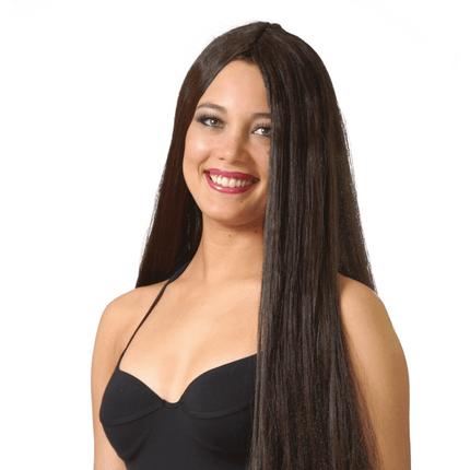 Pruik Lang Haar Donkerbruin Stijl van Fiestas Guirca koop je bij Partywinkel