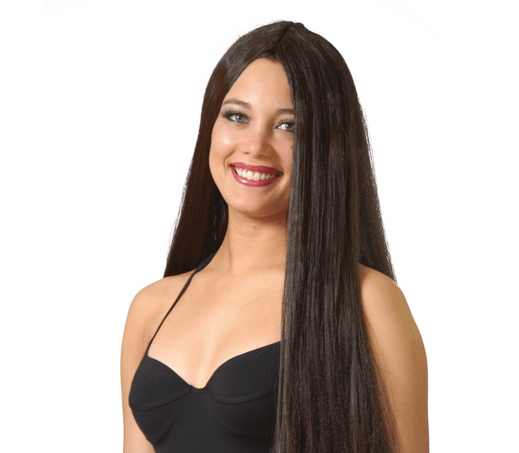 Pruik Lang Haar Donkerbruin Stijl van Fiestas Guirca koop je bij Partywinkel