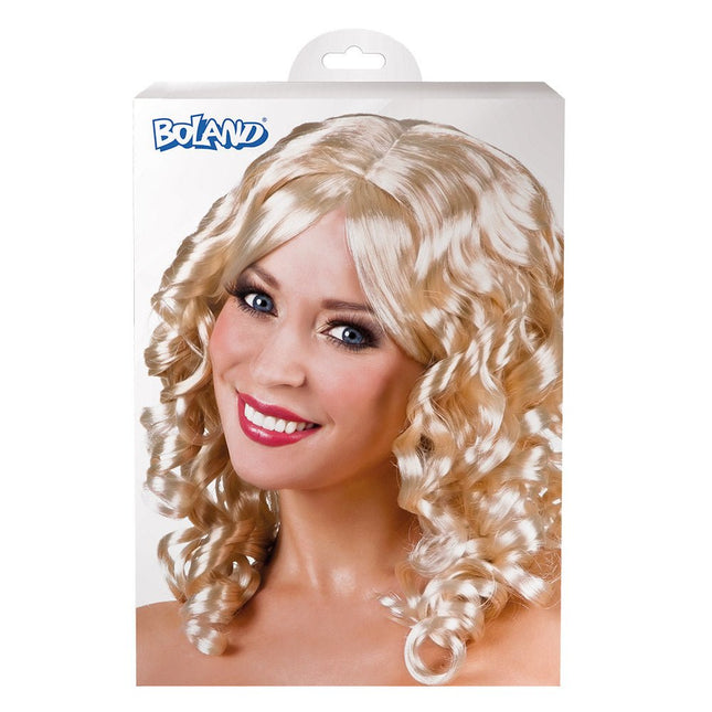 Pruik Lang Haar Krul Blond van Boland koop je bij Partywinkel