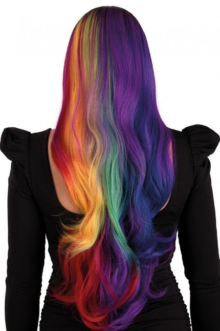 Pruik Selena Lang Met Krullen Regenboog Two Sides van PartyXplosion koop je bij Partywinkel