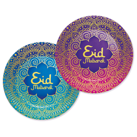 Ramadan Borden Gekleurd Eid Mubarak 23cm 8st van WeFiesta koop je bij Partywinkel