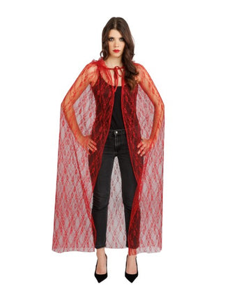 Kanten Cape Rood Met Capuchon