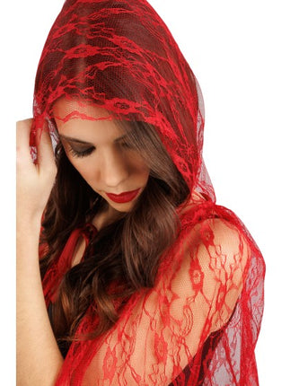 Kanten Cape Rood Met Capuchon