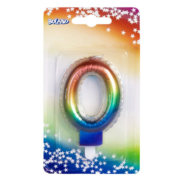 Regenboog Kaars 0 Jaar 8cm van Boland koop je bij Partywinkel