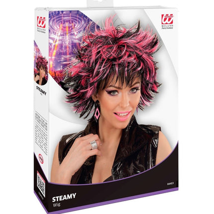 Rocker Pruik Zwart Roze van Widmann koop je bij Partywinkel