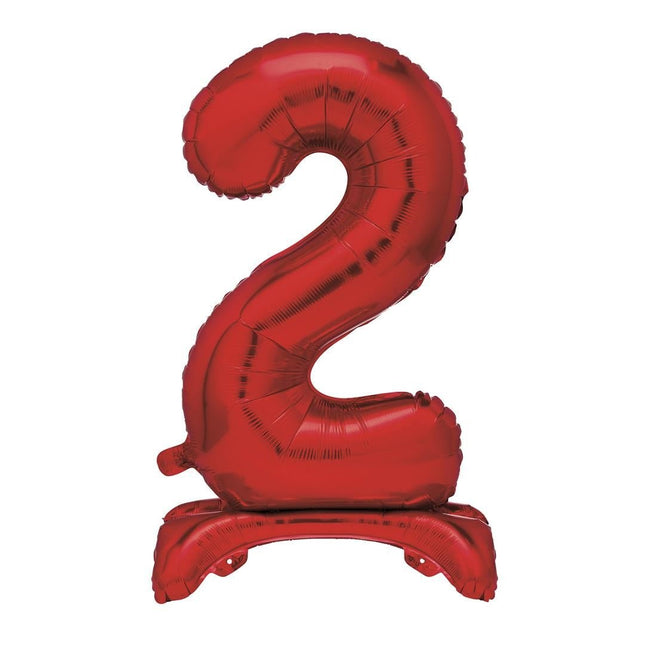 Rode Cijfer Ballon 2 Jaar Met Standaard 76cm van Unique koop je bij Partywinkel