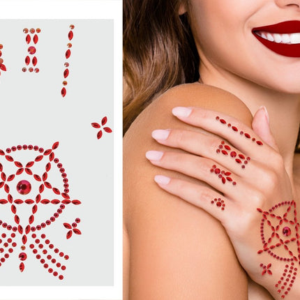 Rode Hand Stickers Strass Satan Symbool van Fiestas Guirca koop je bij Partywinkel