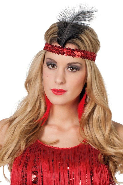 Rode Hoofdband Charleston Met Veer van Wilbers & Wilbers koop je bij Partywinkel