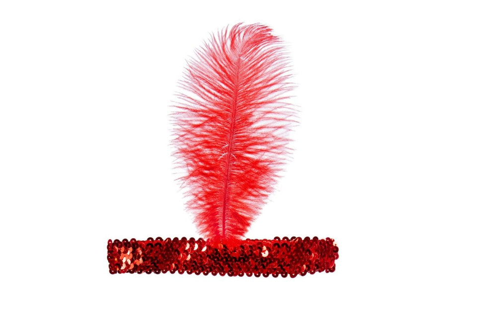 Rode Hoofdband Charleston Met Veer van Wilbers & Wilbers koop je bij Partywinkel