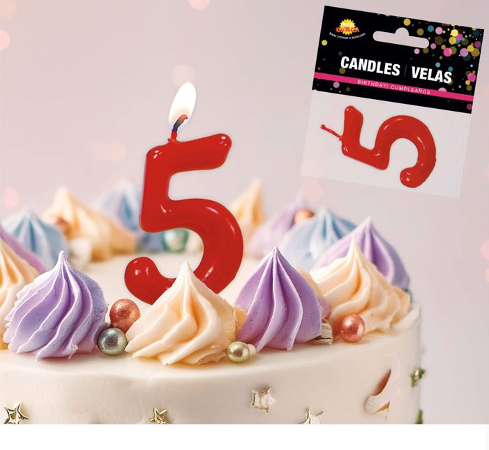 Rode Kaars 5 Jaar 5,5cm van Fiestas Guirca koop je bij Partywinkel