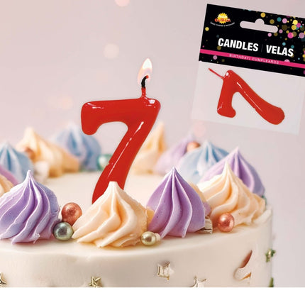 Rode Kaars 7 Jaar 5,5cm van Fiestas Guirca koop je bij Partywinkel