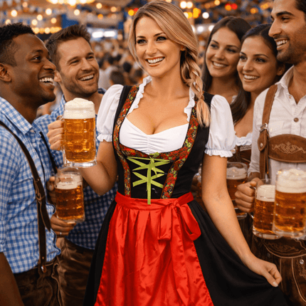 Rood Dirndl Jurk Oktoberfest Rosalie van Partychimp koop je bij Partywinkel