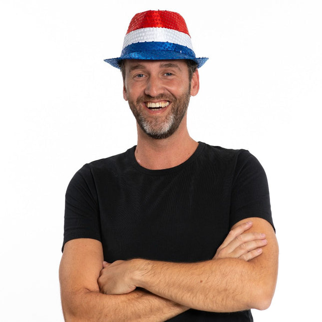 Rood Wit Blauwe Hoed Pailletten Met Licht van Partychimp koop je bij Partywinkel