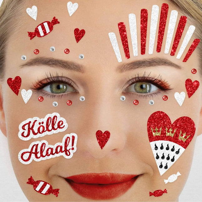 Rood Witte Nep Tattoos Gezicht Glitter Kölle Alaaf van VDV Benefit koop je bij Partywinkel
