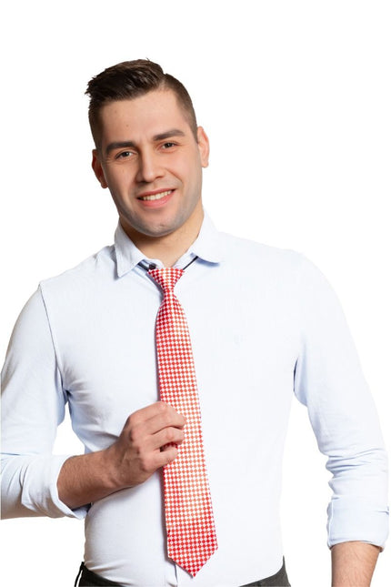 Rood Witte Stropdas Geblokt 50cm van Partychimp koop je bij Partywinkel