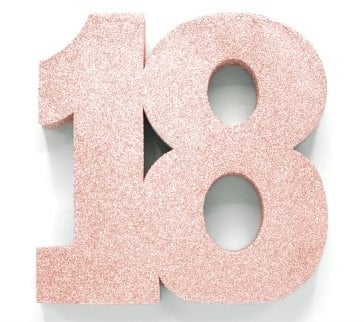 Rose Goud Tafeldecoratie Cijfer 18 Glitter 20,5cm van WeFiesta koop je bij Partywinkel