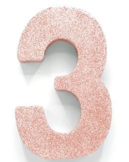 Rose Goud Tafeldecoratie Cijfer 3 Glitter 20,5cm van WeFiesta koop je bij Partywinkel