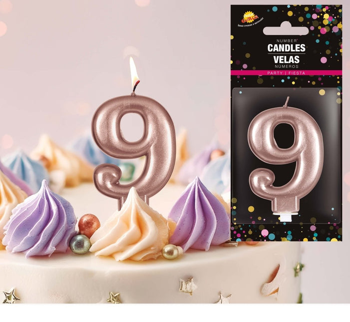 Rose Gouden Kaars 9 Jaar 8cm van Fiestas Guirca koop je bij Partywinkel