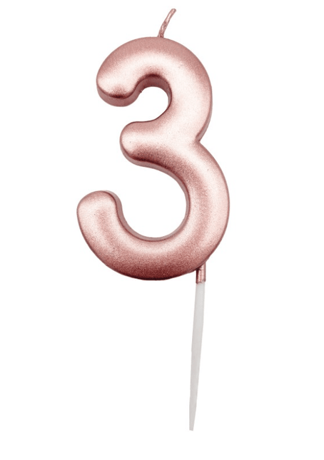Roségouden Cijferkaars 3 van Unique koop je bij Partywinkel