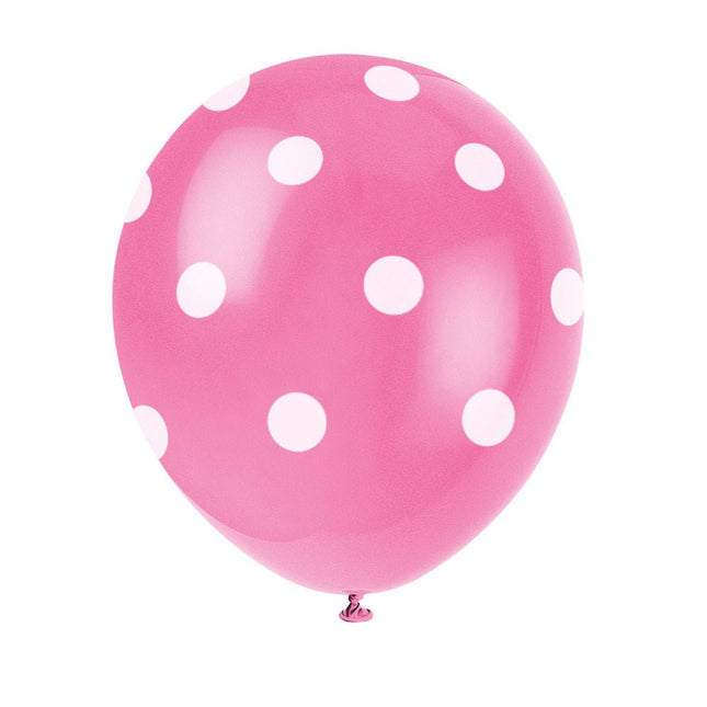 Roze Ballonnen Witte Stippen 30cm 6st van Unique koop je bij Partywinkel