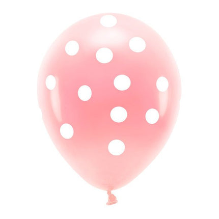 Roze Ballonnen Witte Stippen 33cm 6st van Partydeco koop je bij Partywinkel