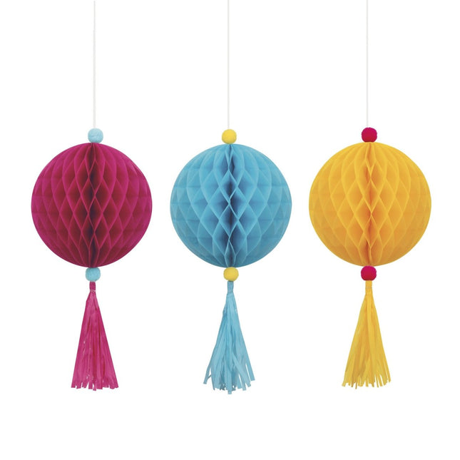 Roze Blauw Gele Honeycombs 3st van Unique koop je bij Partywinkel