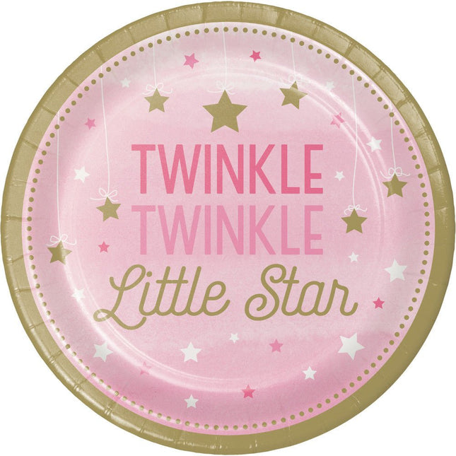 Roze Borden Twinkle Twinkle Little Star 23cm 8st van Creative Converting koop je bij Partywinkel