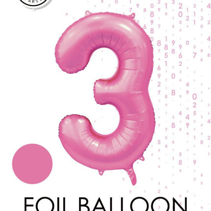 Roze Cijfer Ballon 3 Jaar Glans 86cm van WeFiesta koop je bij Partywinkel